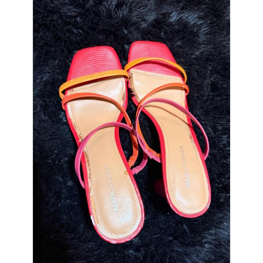 Marc Fisher Aliana2 Colorblock Strappy Block Heel Sandals Red Pink Orange